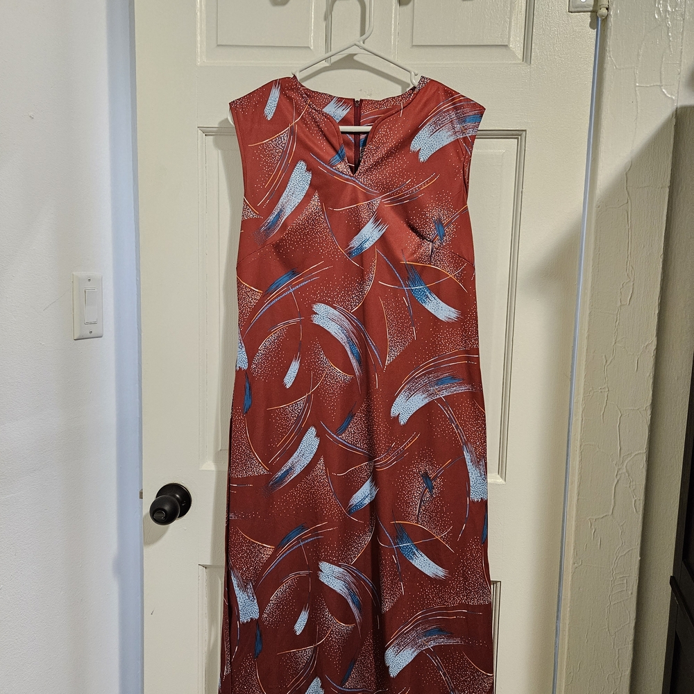 Alden Red and Blue Abstract Maxi Dress Vintage